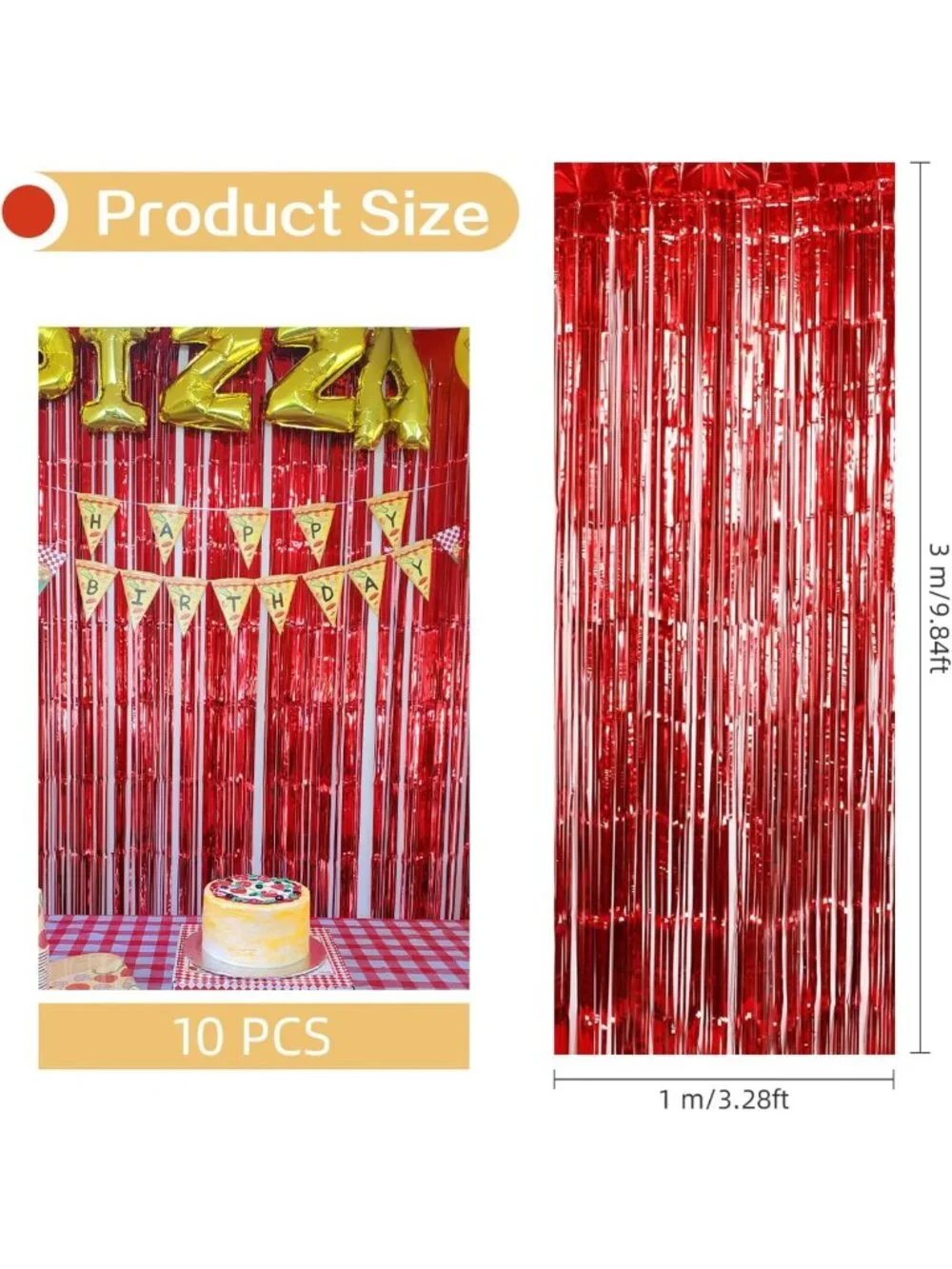 10 Pack Red Foil Fringe Curtains 3.2ft x 9.8ft for Photo Booth & Party Decor